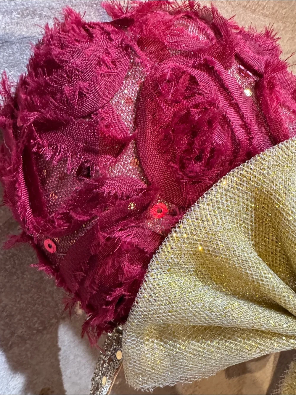 Gold Bow Headband with Burgundy Floral Ears - Kids Accessories